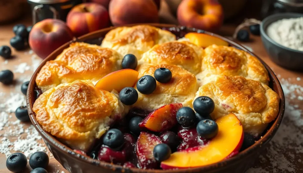 Easy Gluten Free Blueberry Peach Cobbler